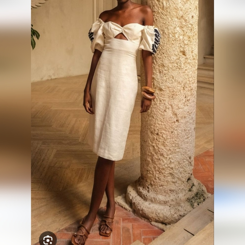 Andres Otalora Linen Off Shoulder Dress